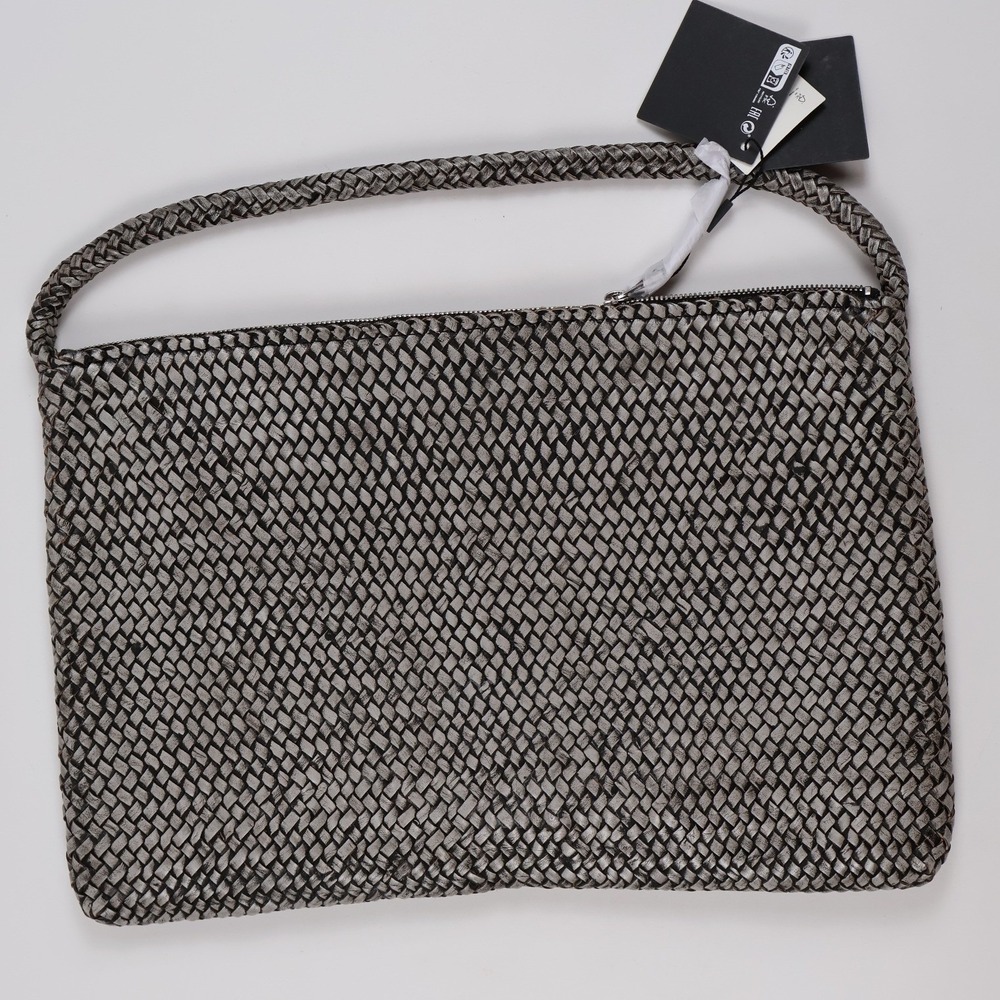 Massimo Dutti Shoulder Bag Woven Braided Leather Grey Black OS NEW Retail $420